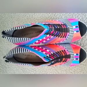 Multicolor ready for summer, Chinese Laundry wedge 9.5 shoes, 6" heel.